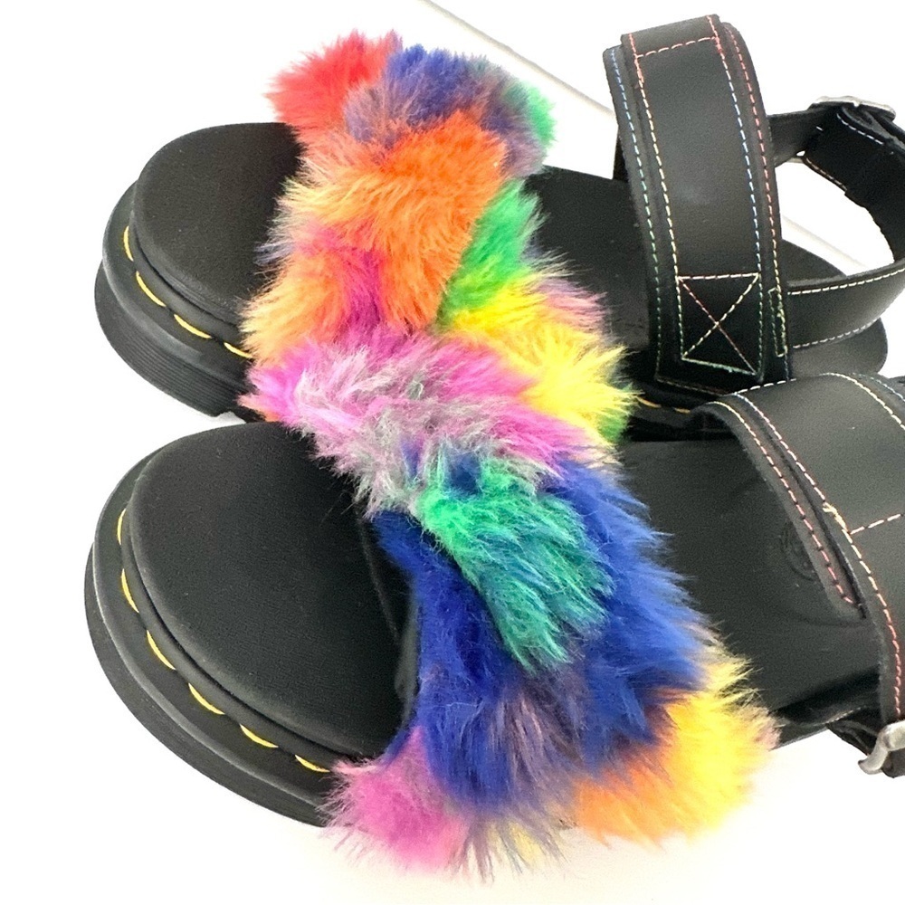 NWOB Dr. Marten Voss II Fluffy rainbow Pride faux fur sandals 7/38 - Picture 10 of 16